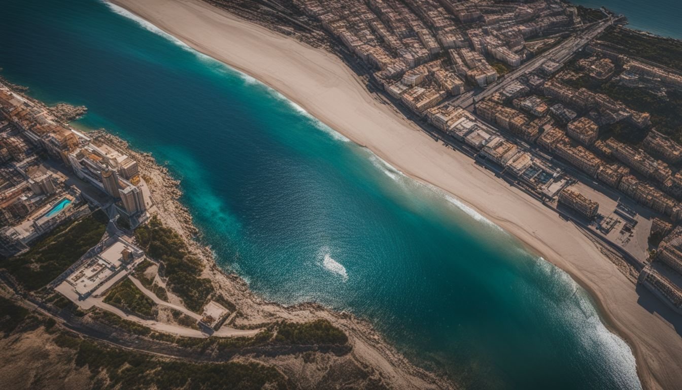 An airplane flies over the scenic coastline of Costa Blanca.