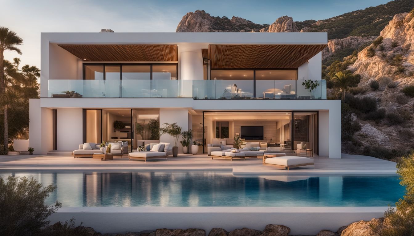 A luxurious villa overlooking the Costa Blanca coastline with bustling atmosphere.