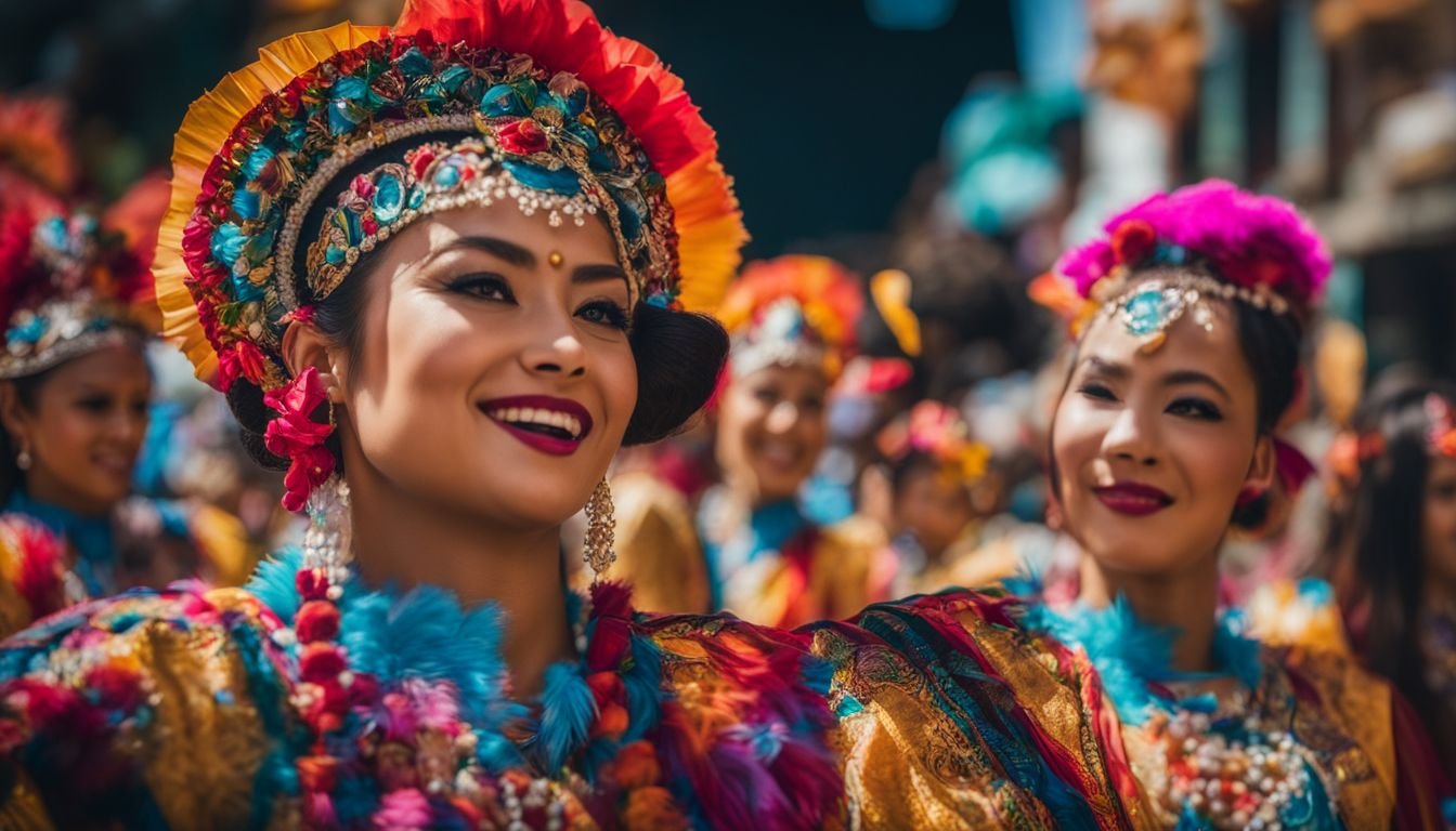 Vibrant traditional costumes and dance performances at a local fiesta.