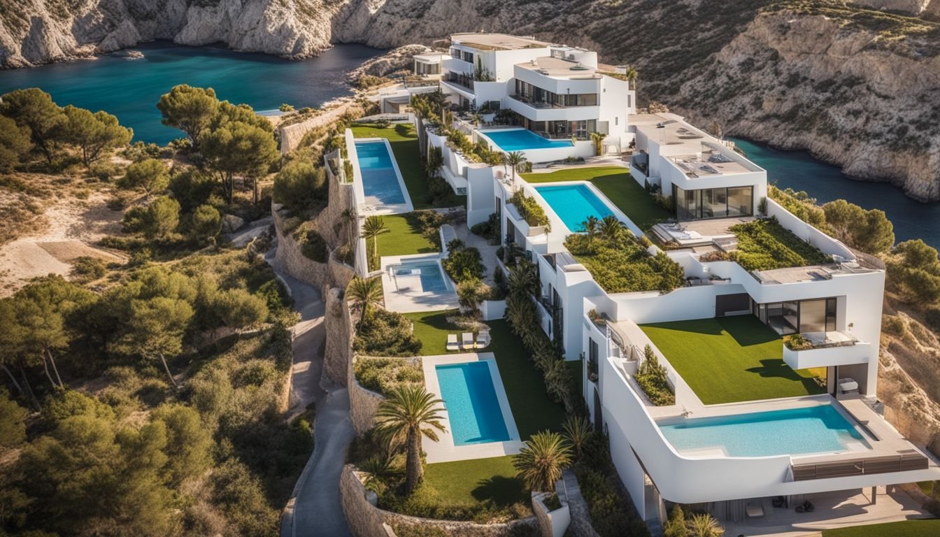 Aerial view of luxury villas and sea view apartments in Costa Blanca.