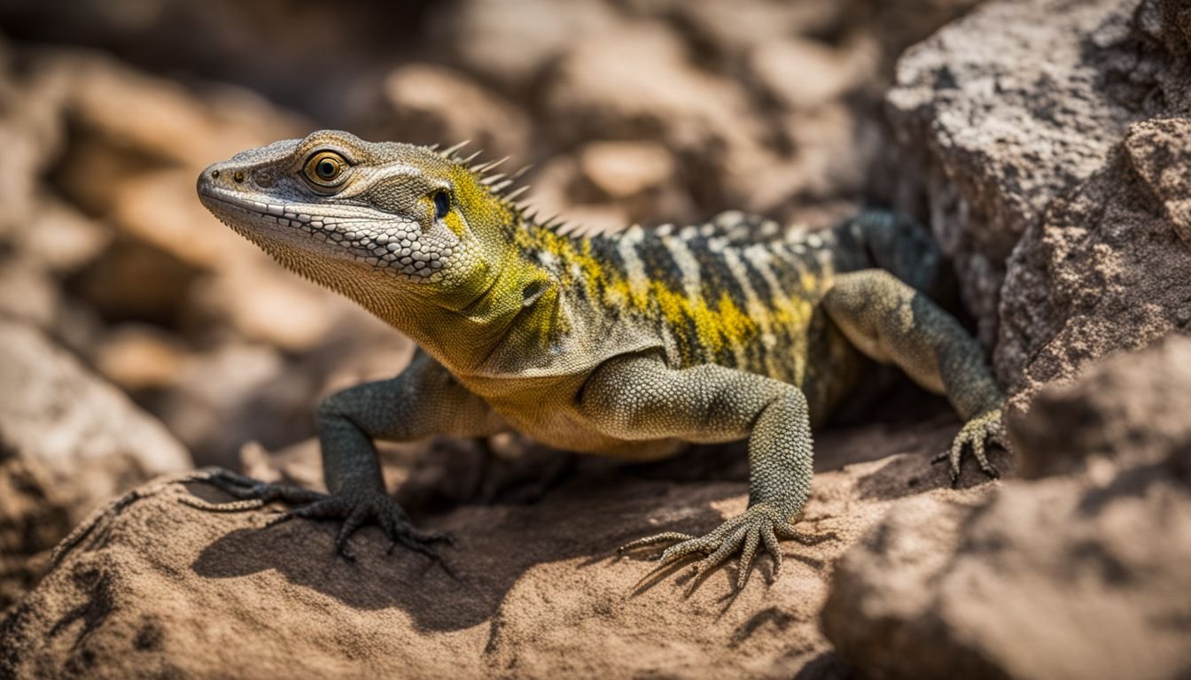 A unique lizard blending into rocky terrain captured in high-quality photography.