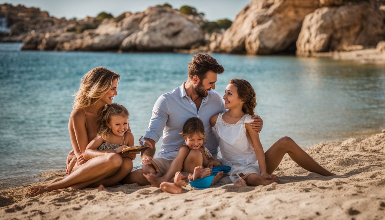 A diverse family enjoying a sunny beach day at Cabo Roig.