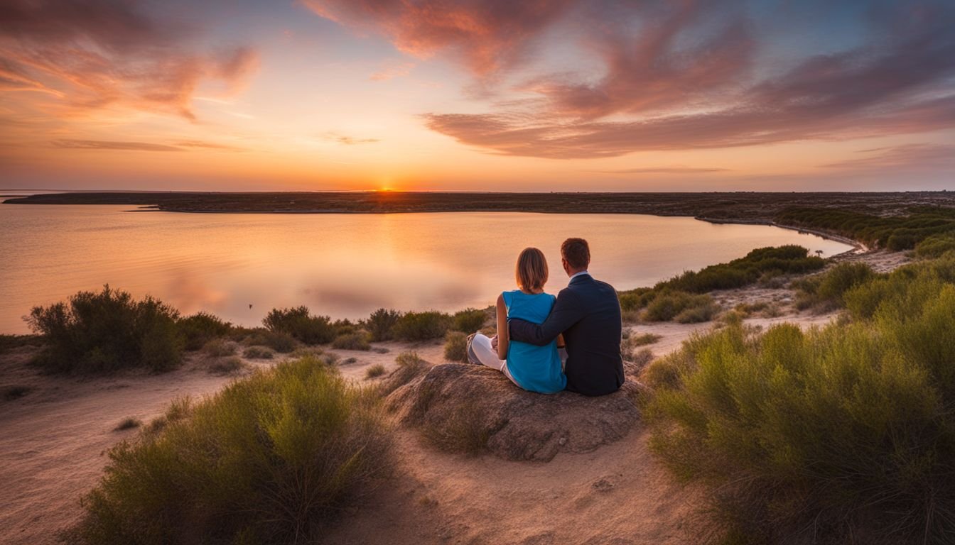 A couple enjoying the sunset at Laguna Salada de Torrevieja.