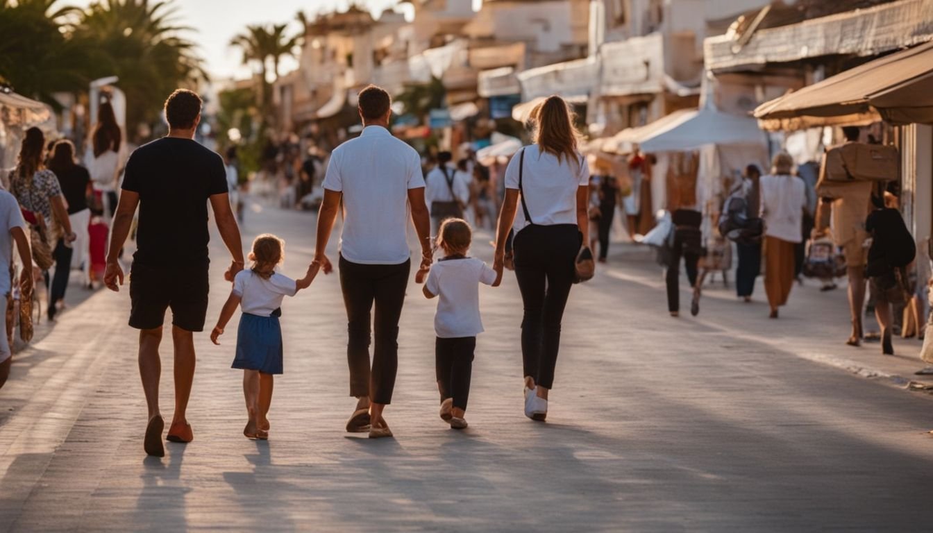 Expatriate family strolling in Punta Prima, showcasing local amenities.