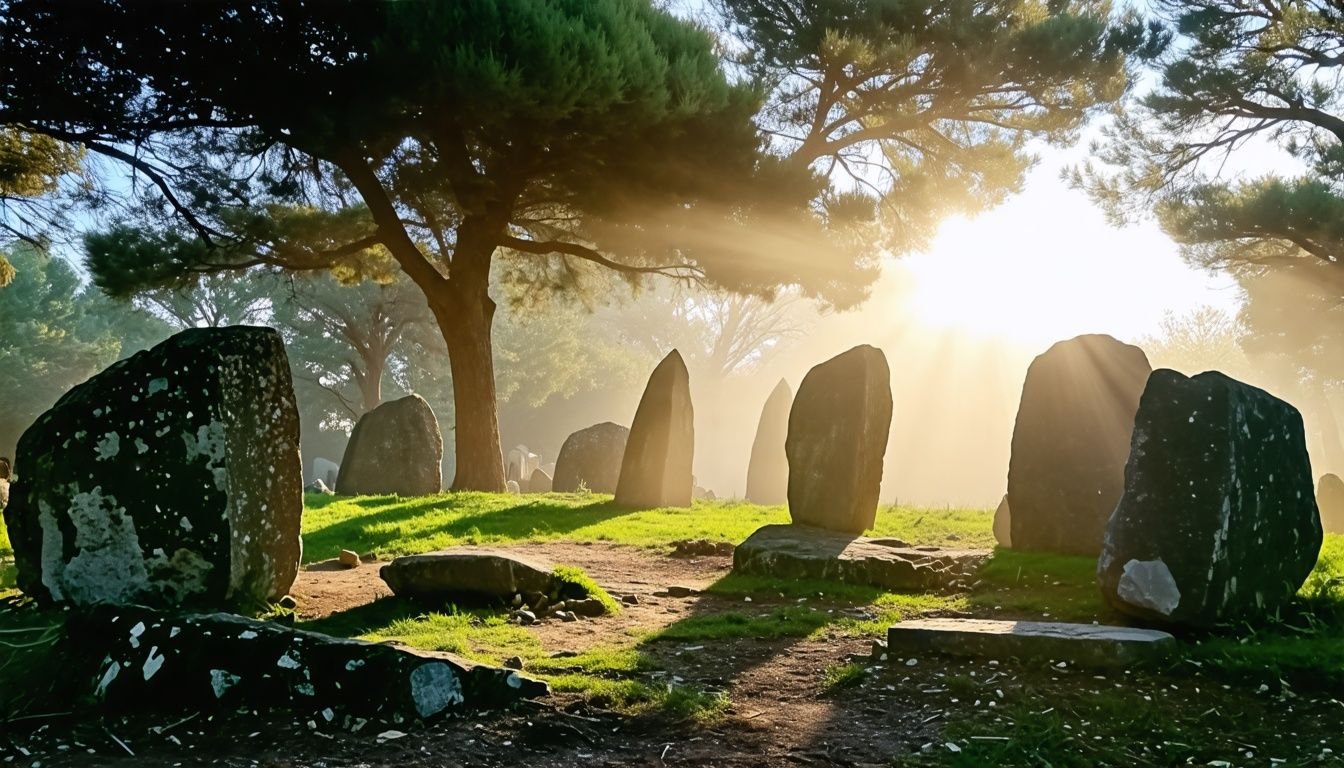 A photo of Dolmen de Alberite in Spain, showcasing ancient stones and burial chamber artifacts.