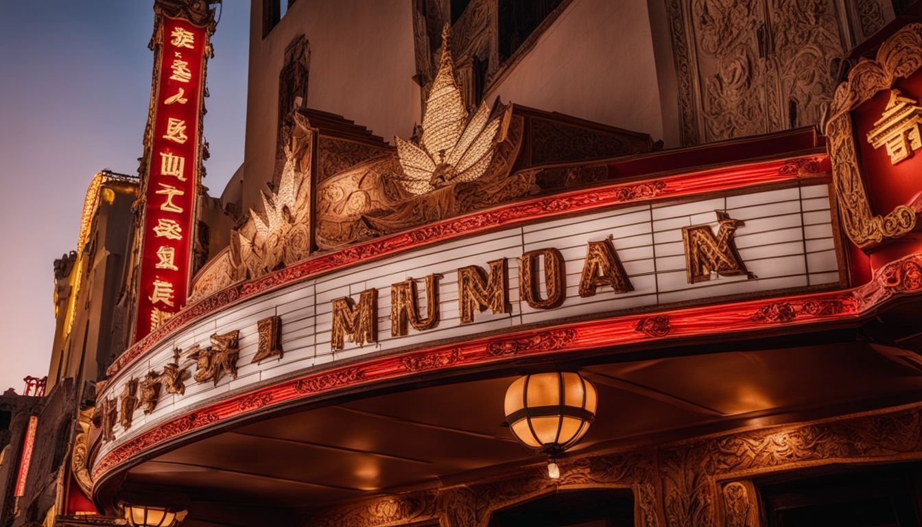 Iconic Grauman's Chinese Theatre marquee at night in 2020.