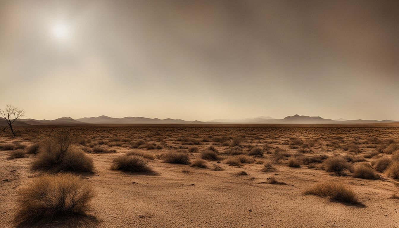 A dry, arid desert landscape in La Regia struggling to support life.