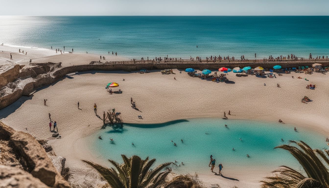 A sunny day at La Zenia beach with children playing.