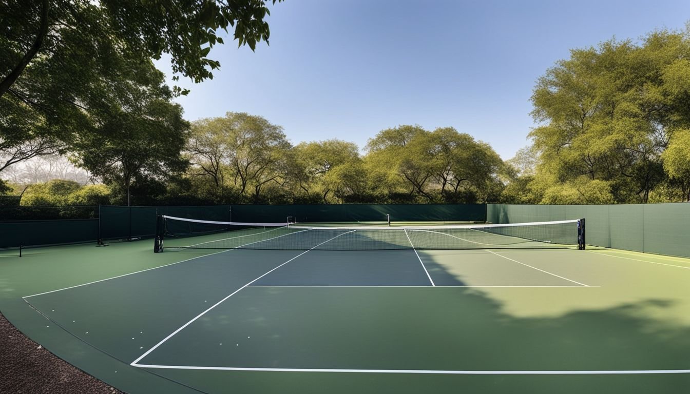 A well-kept outdoor tennis court at Las Colinas in 2020.